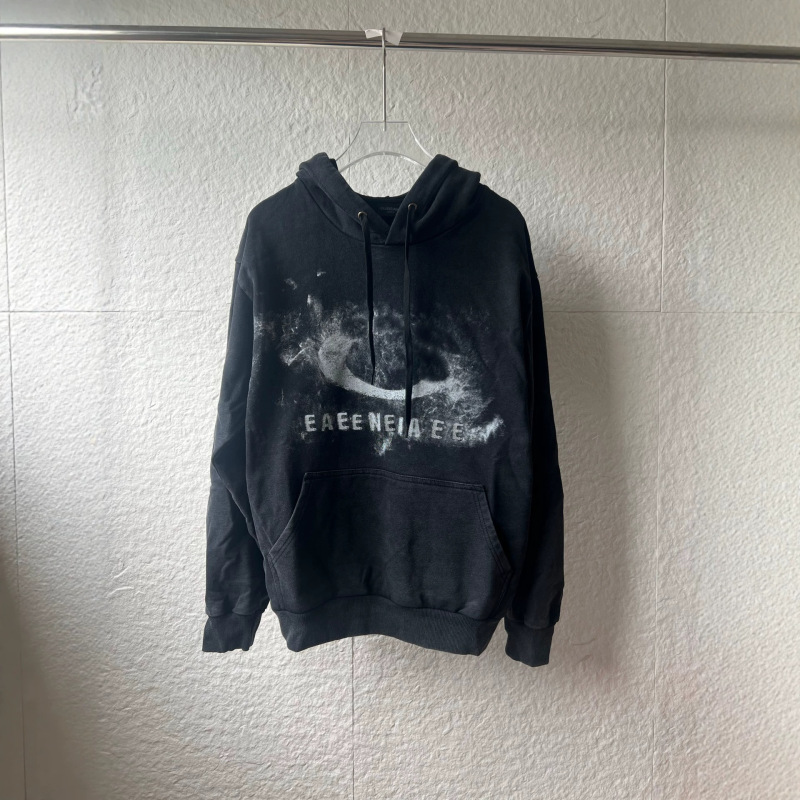 Authentic high-end Bal high street smoky blur print heavy terry hoodie oversize couple casual sweatshirt