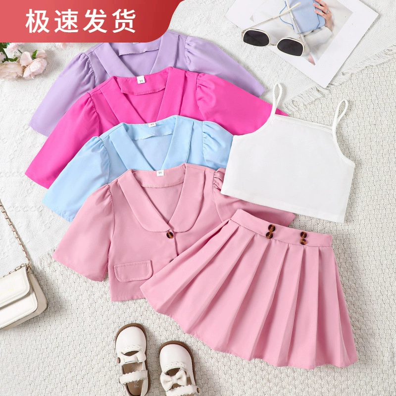 宝薪 Trend set, топ с чашками, plisеированная юбка, костюм, детская одежда, европейский стиль