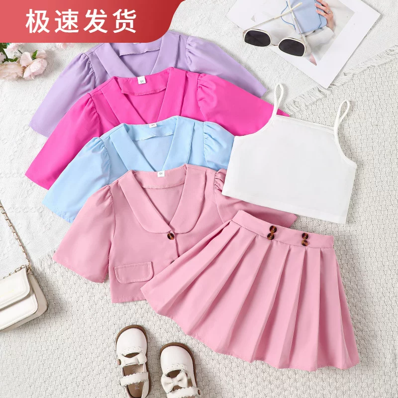宝薪 Trend set, топ с чашками, plisеированная юбка, костюм, детская одежда, европейский стиль