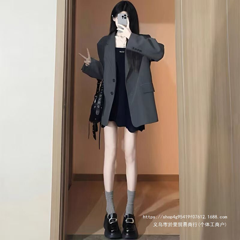 Gray women's blazer 2026 new style for petite women, autumn high-end Korean version, loose casual suit jacket