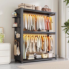 簡易ハンガー家庭用棚箪笥借家服ハンガー自由組立diy床置きタンス開放物棚