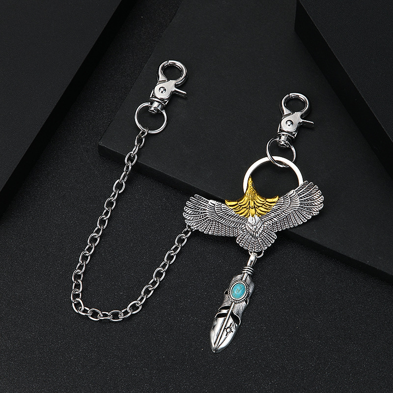 个性镂空老鹰复古机车牛仔裤裤链潮男光面十字链羽毛挂钩单层裤链