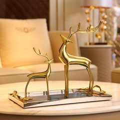 現代歐式輕奢風黃銅鹿樣板間擺件酒櫃電視櫃玄關客廳家居軟裝飾品