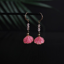 新款手工非遗缠丝绒花耳环民族风马面裙粉色系耳钩925银耳饰小众