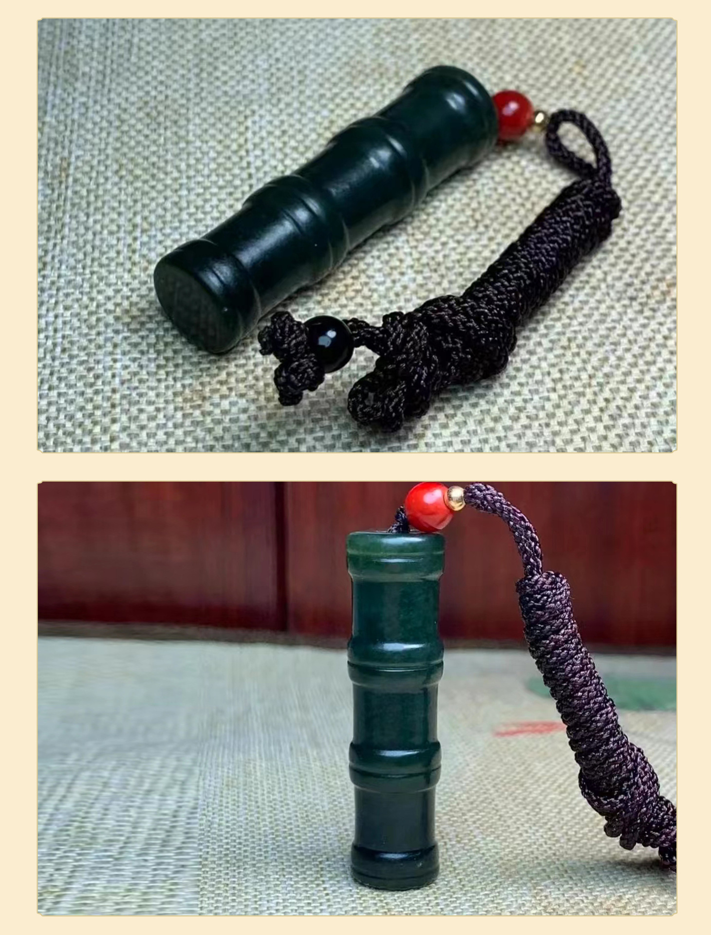 智贝详情图_6新疆天然和田玉青玉手工雕刻和田玉节节高升手工雕