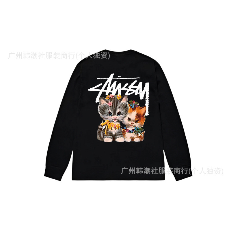 25S跨境斯图西长袖印花t恤美式潮牌STUSSY圆筒布休闲宽松男女同款|undefined