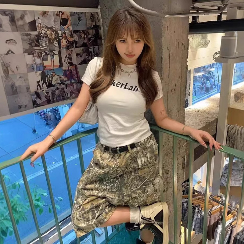 Cross-Border Direct Sales Camouflage Cargo Pants for Women 2025 New American Retro Street Fashion Cropped Shorts Versatile Casual Pants for Women