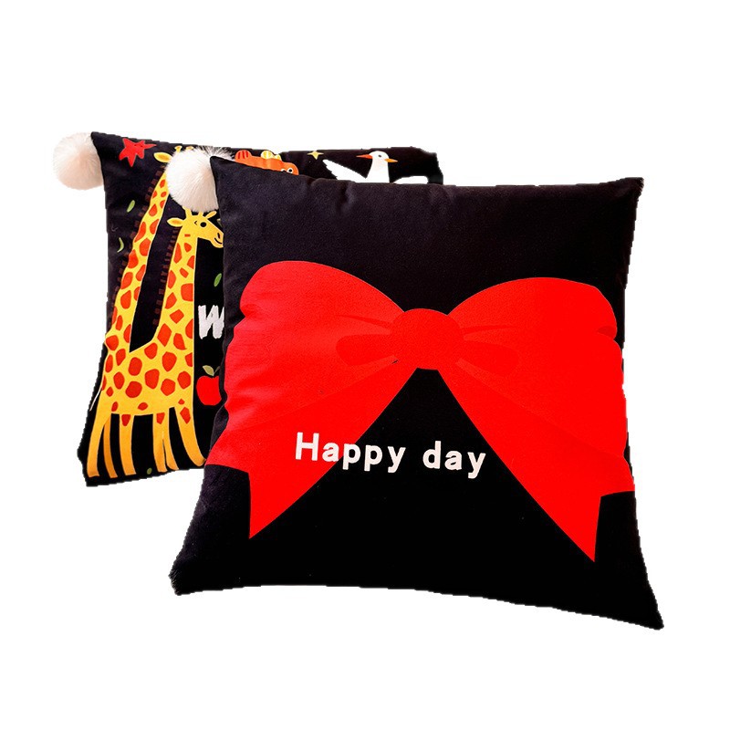 Almohada de dopamina con lazo negro, funda de almohada, sala de estar, sofá, almohada, impresión de cabecera, almohada de cintura abstracta, bola de pelo