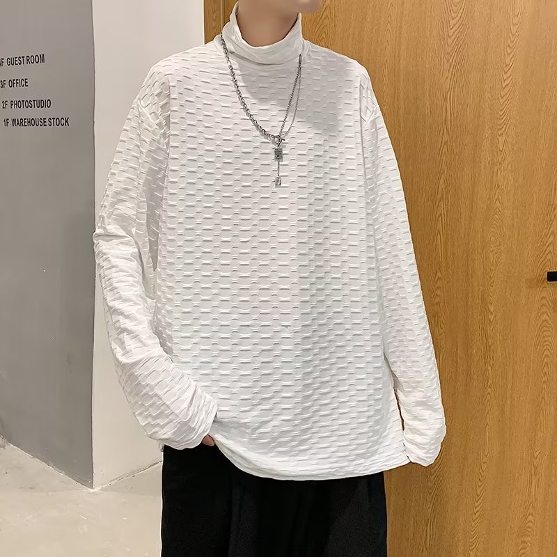 가을 남성용 와플 하이넥 긴팔 티셔츠 트렌디 브랜드 하이엔드 트렌디 가을 코트가 돋보이는 핸섬 보텀 셔츠