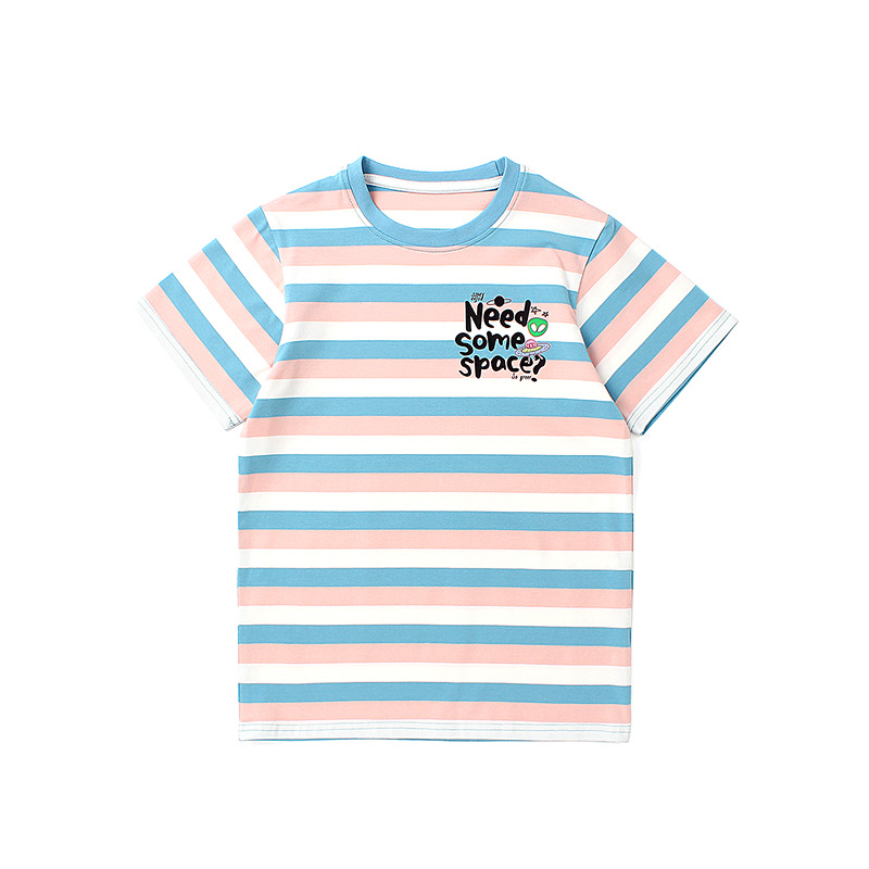 Ropa de verano estilo coreano para niños nuevos niños a rayas de manga corta para niños grandes dibujos animados impresos Camiseta de manga corta para niñas de media manga