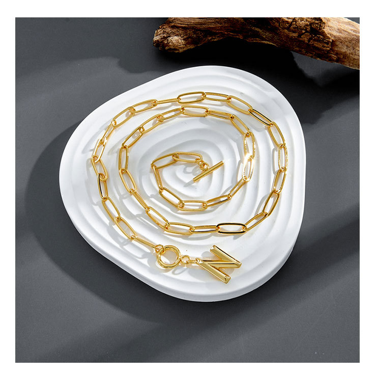 letter 18K geometric brass electroplating gold pendant simple copper necklace female