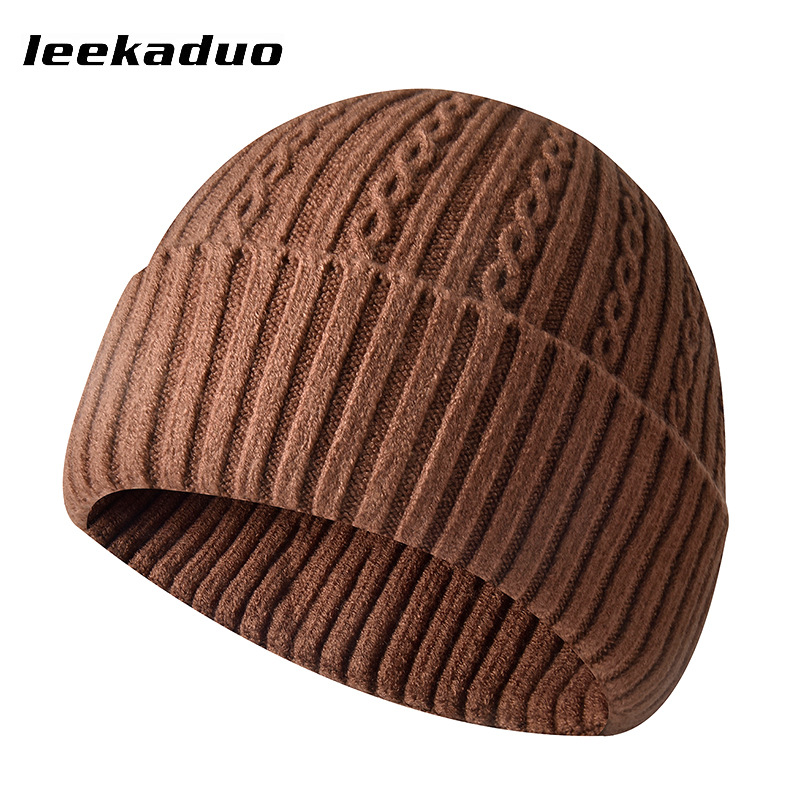 Nieuwe stijl kabel gebreide muts heren winter casual effen gebreide muts dames gezicht kleine wollen hoofd muts modieuze koude muts_voghion.com