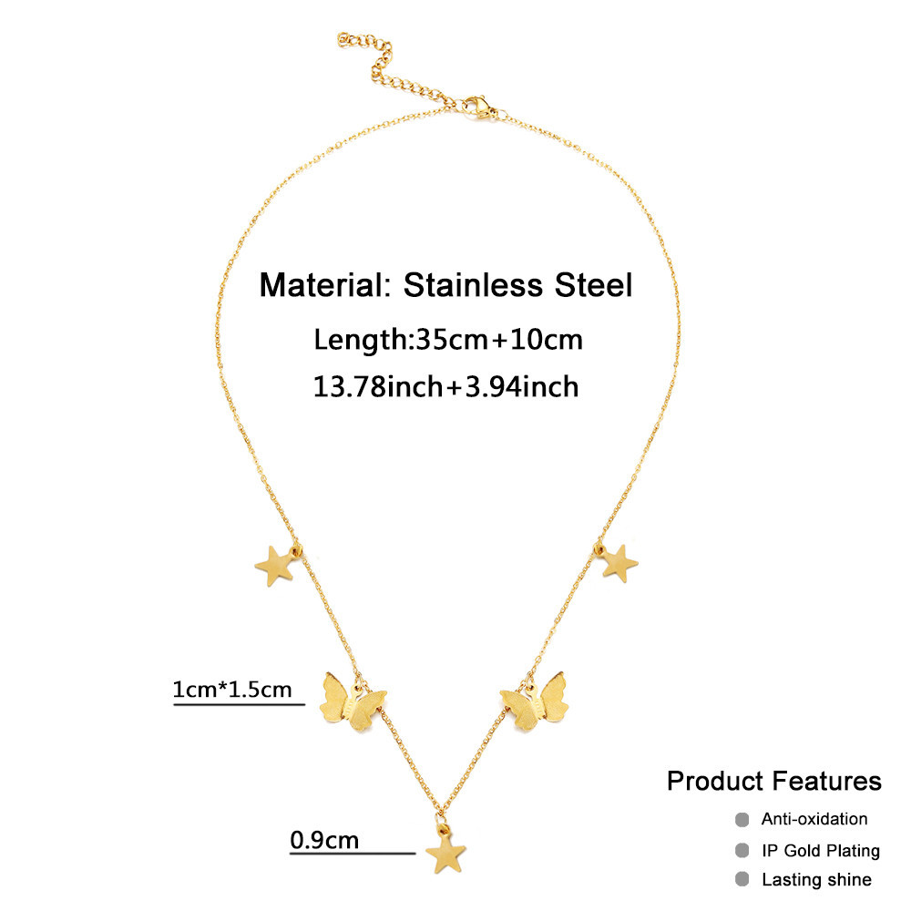 Women's Gender Wholesale Jewelry Simple Style Star Butterfly Stainless Steel Gold Plated Necklace