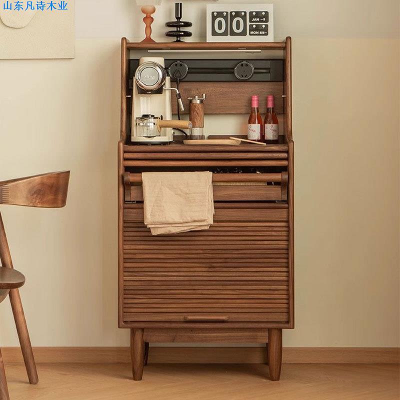 Nordic black walnut side cabinet modern minimalist living room tea cabinet small apartment coffee counter solid wood storage cabinet