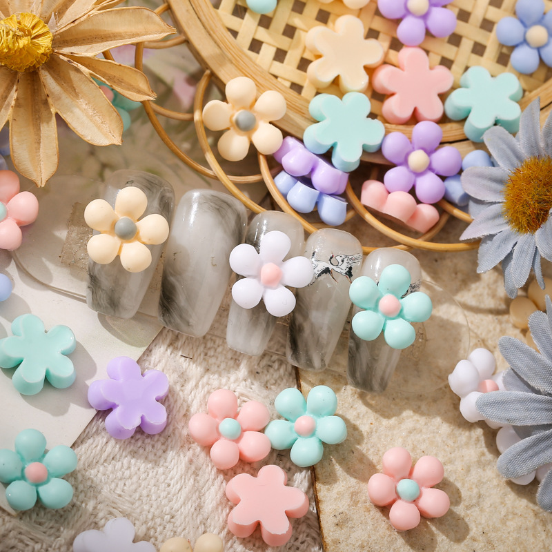 Diy 다섯 꽃잎 꽃 네일 아트 액세서리 만화 TikTok 폭발 단색 장미 대형 수지 마카롱 컬러 액세서리