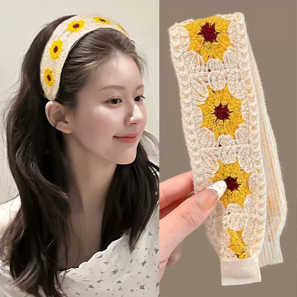 Knitted wool magic tape headband for face washing, women's hairband, bangs adhesive, hair fixer, sticky hair accessory