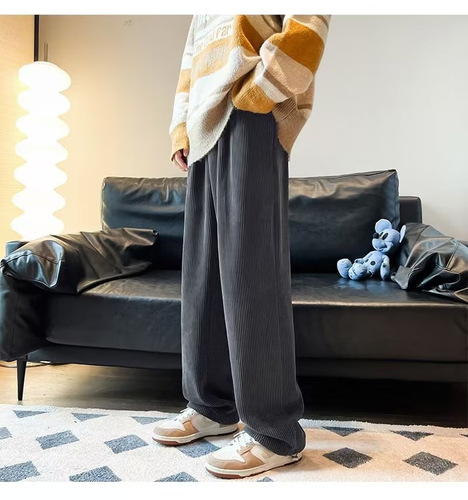 Men's Cozy Thick Padded Wide Leg Straight Leg Loose Sports Track Pants Winter Autumn Casual Long Pants Trendy Brand