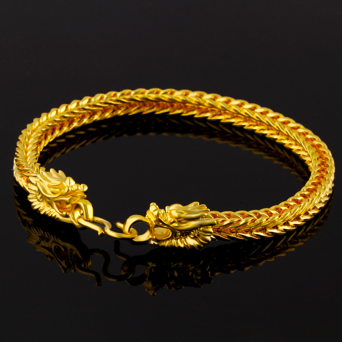 Cross-border Retro Atmosphere Double Head Chinese Dragon Scale Chain 18k Electroplated Hip Hop Street Dance Jewelry Bracelet Male Personality