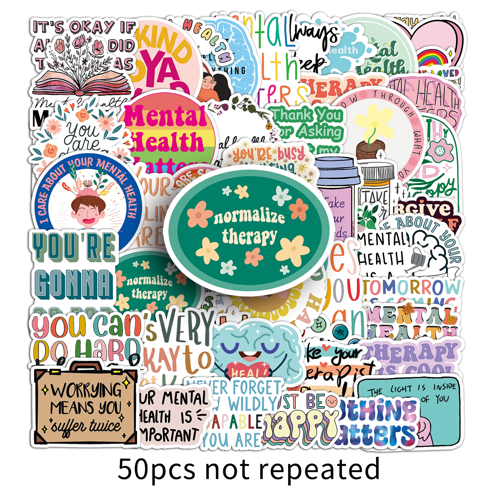 50 Mental Health Graffiti Personality Prevention Depression English Slogans Decorative Phone Case Luggage Stickers