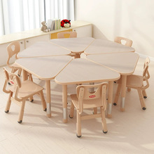 三角形桌椅美术桌六边桌幼儿园桌可升降擦写幼儿桌 三角形拼接桌