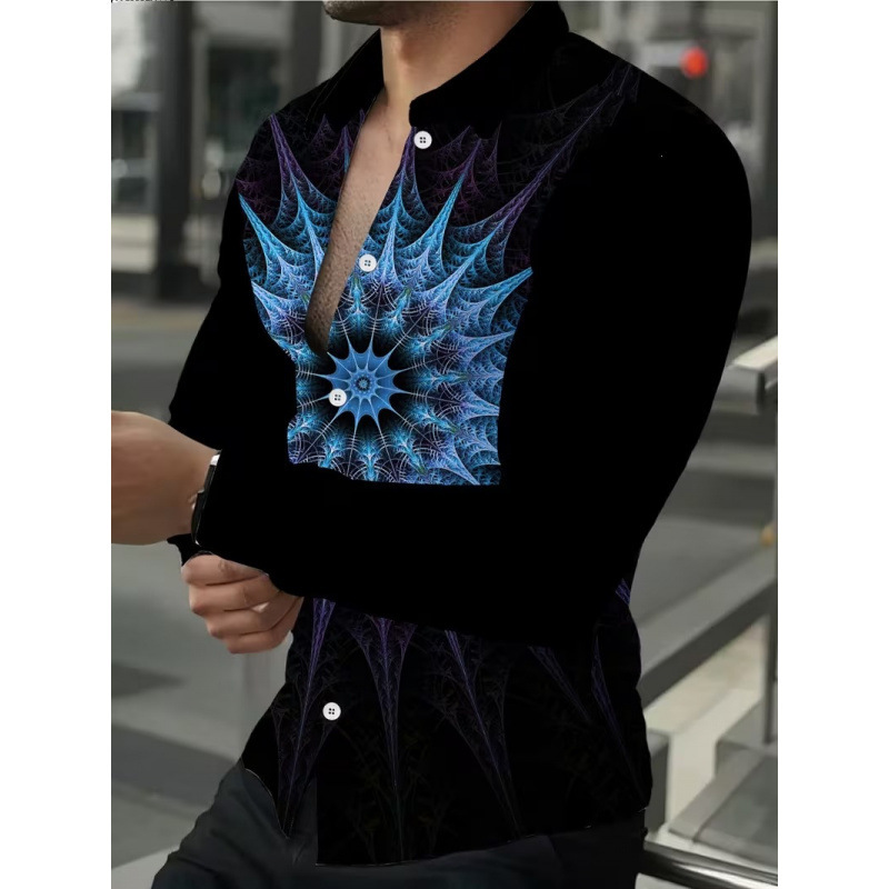 New men's long-sleeve button-up shirt with striped 3D print, soft, comfortable, and stylish men's collared shirt New men's long-sleeve button-up shirt with striped 3D print, soft, comfortable, and stylish men's collared shirt