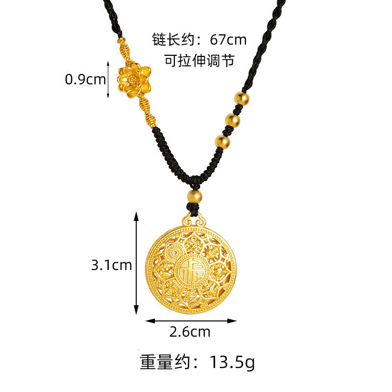 Herencia de oro de arena antigua, brújula de ocho tesoros, collar de bendición, estilo chino hueco, retro, marea nacional, joyería de aleación de cobre al por mayor