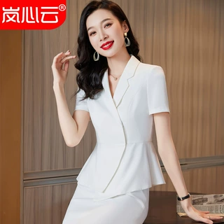 2025短袖职业装女套装时尚OL收腰显瘦西装商务经理酒店工作服制服