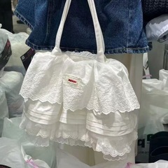 優しい少女レース積層レーススカート布袋バッグ2025新品大容量通勤トートワンショルダーバッグレディース