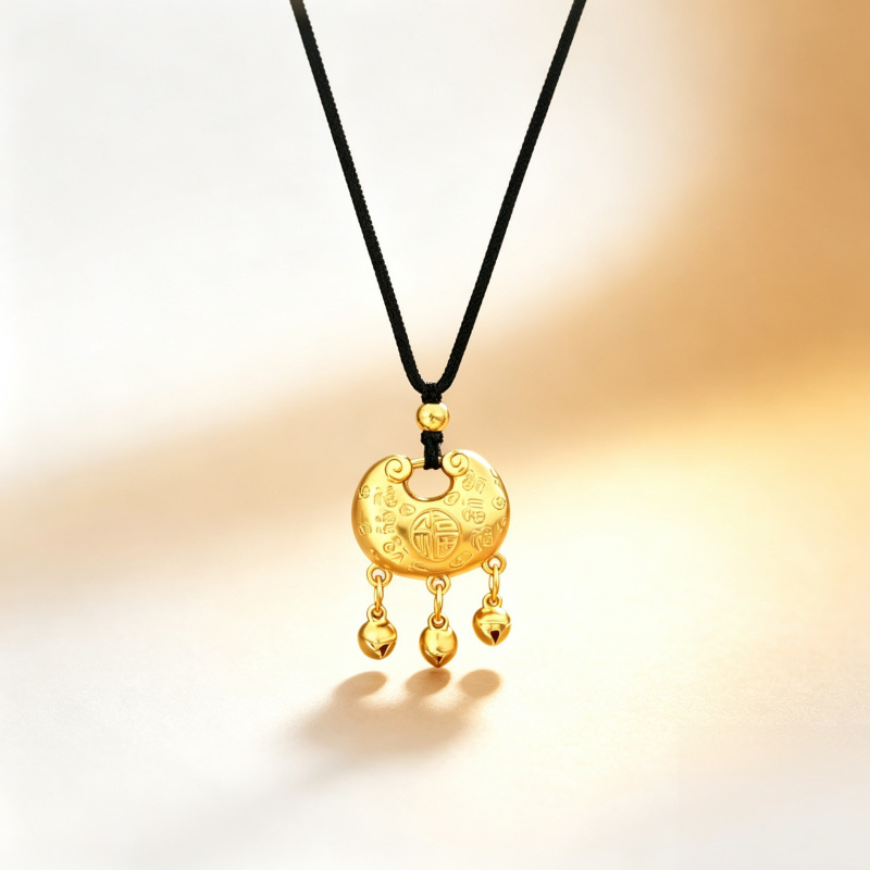 Jewelry store same style high color retention ancient method gold-plated DIY accessories, including a hundred blessings pendant, a gourd-shaped tassel, a lock charm, and a necklace set, available for wholesale