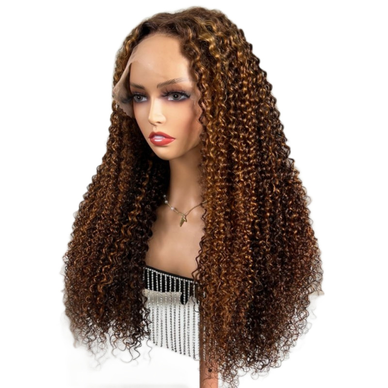 12A Highlight Jerry Curly Piano 4/27 Menschliches Haar 13*4 Perücke Blonde_voghion.com