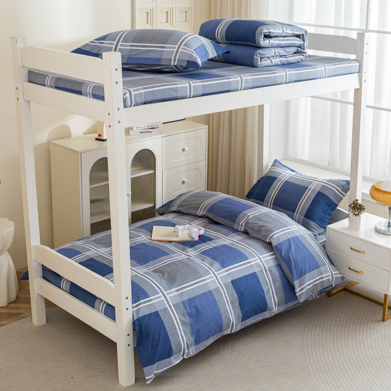 Dormitory Pure Cotton Three-Piece Bed Bed Sheets Quilt Cover Single Student Blue Quilt Cover University Bunk Bed School Bedding