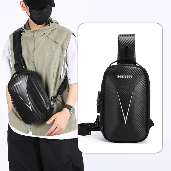 Men's Chest Bag, Motorcycle Style Anti-Theft Password Lock Shoulder Bag, Trendy and Fashionable Crossbody Bag, Water-Repellent Hard Shell Chest Bag