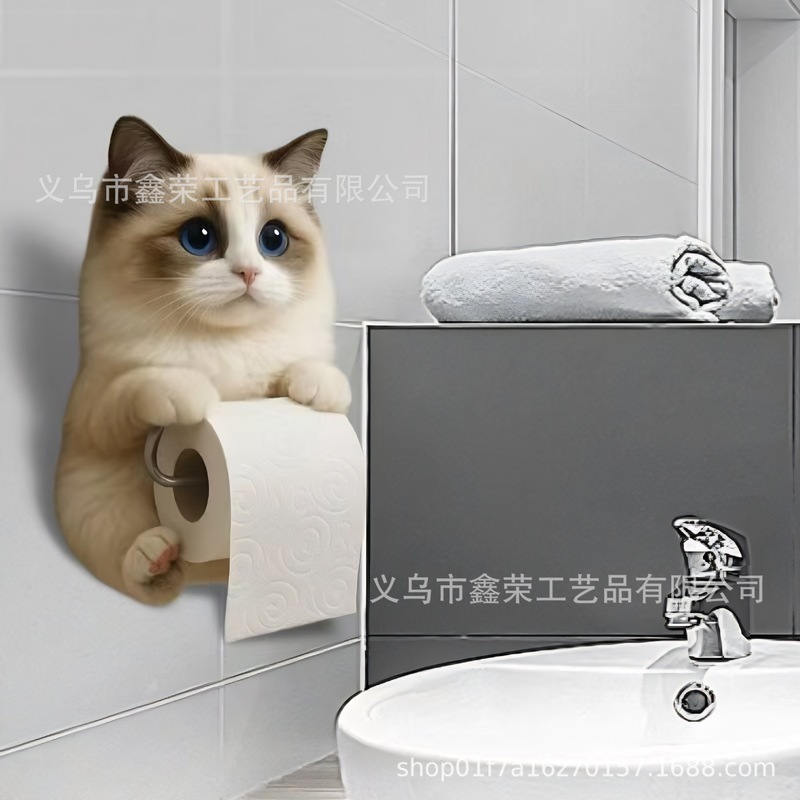 跨境爆款可爱猫咪纸巾架厕所家居装饰品树脂摆件高级感小众工艺品|undefined