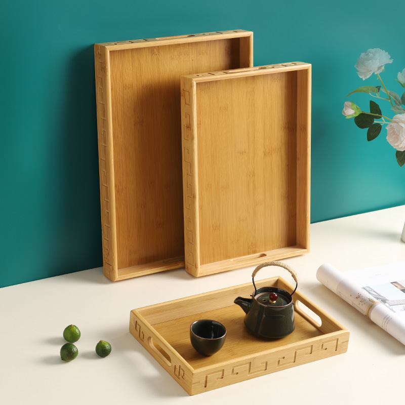 Wholesale Bamboo Ten Thousand Character Handle Trays for Home, Hotel, Restaurant, Tea Sets, Japanese Trays, Tea Trays, Fruit Trays, Bread Plates