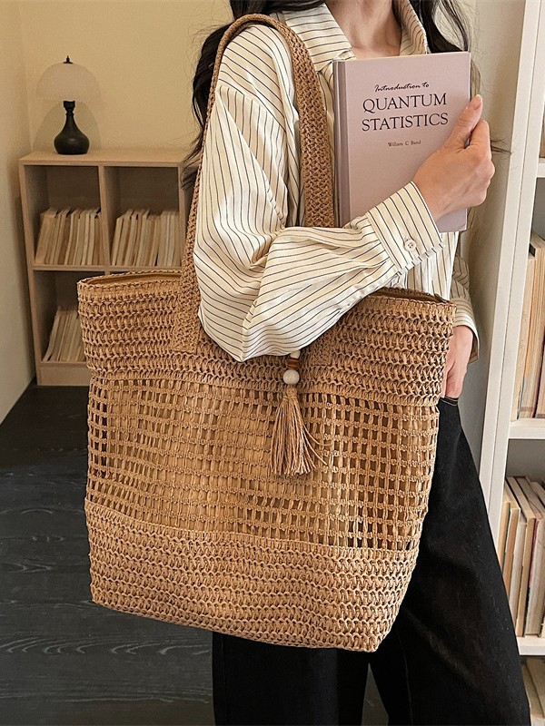 Bolsa de paja de gran capacidad para mujeres 2026 primavera nueva moda trenzada bolsa de brazo bolsa de viaje ocio bolsa tote bolsa de playa image 1
