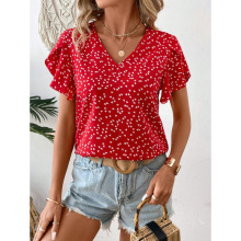 N 84930 Heart Print Ruffle Tops ����ӡ����Ҷ�����¿羳��
