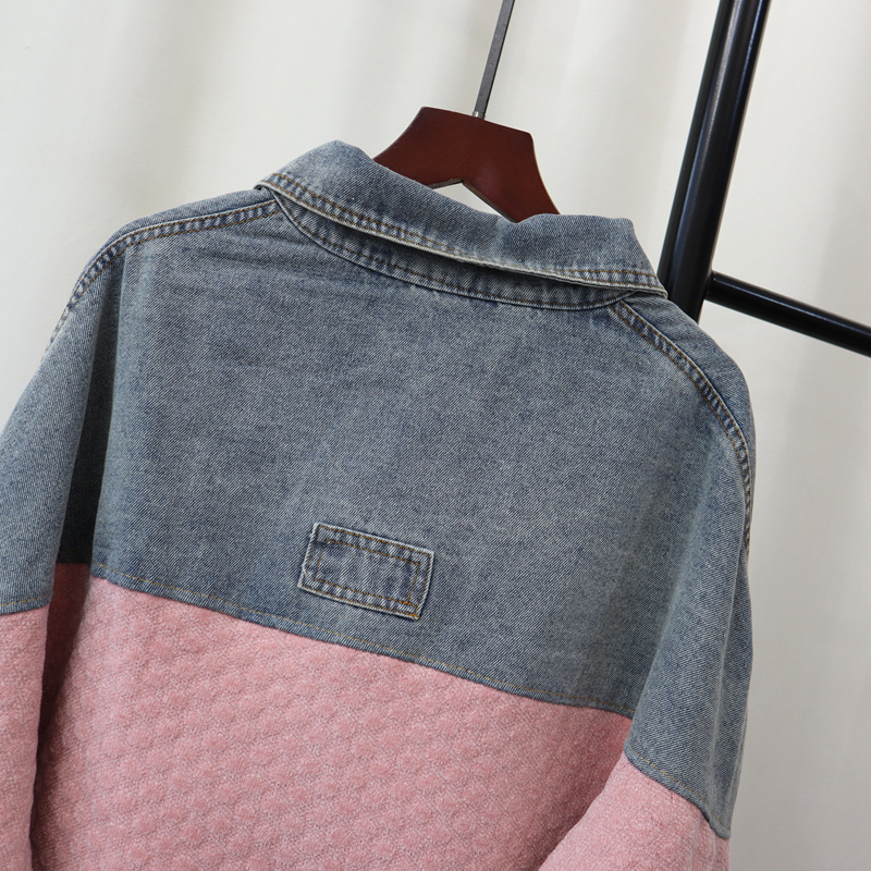 Women's Clothing autumn and winter new splicing denim knitted cardigan loose contrast color casual temperament sweater jacket for women_voghion.com