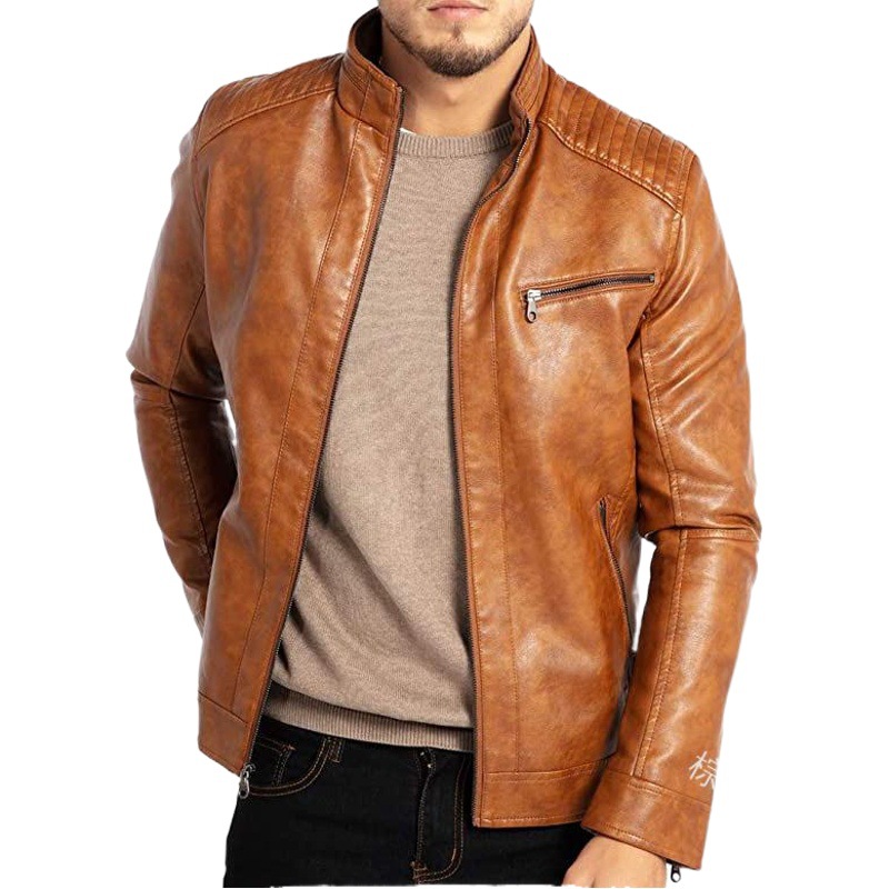 2022 Foreign Trade European and American Men's PU Leather Jacket Men's Teenager's Collar Punk Men's Motorcycle Leather Jacket