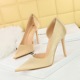 1298-6 Banquet High Heels, Thin Heels, Ultra High Heels, Shallow Mouth, Pointed Side Hollow Wave Embossed Satin Single Shoes