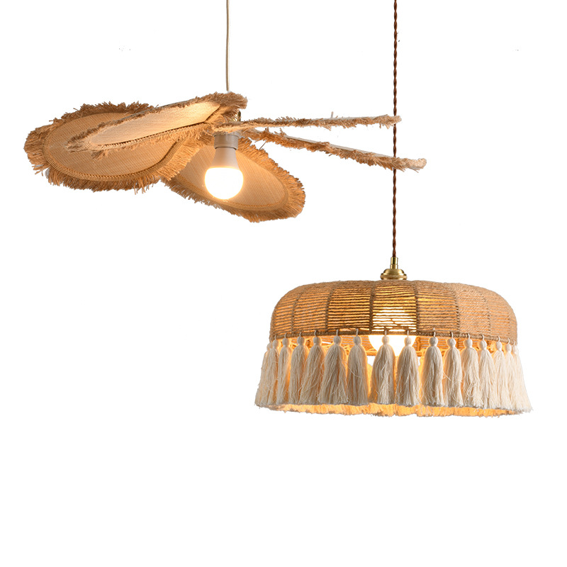 Viento tranquilo retro sala de estar candelabro tela bohemiana frisa creativa lámpara de dormitorio principal lámpara de comedor japonesa