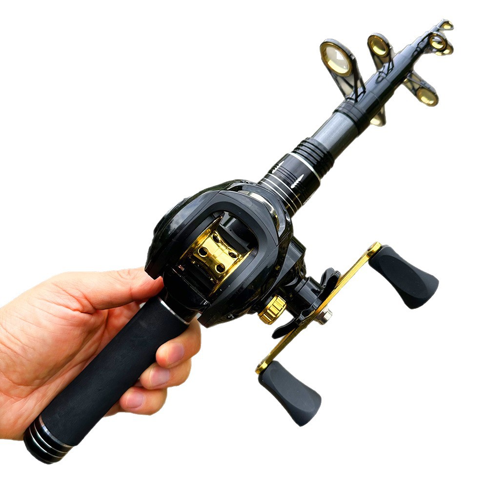 New high-end black small sea fishing rod with left/right hand baitcasting reel, portable telescopic rod for long-distance sea fishing set wholesale