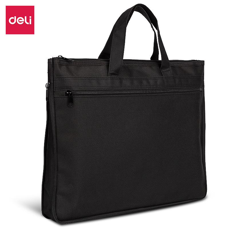 得力5500手提式牛津拉链帆布袋 大容量A4文件资料袋 双层收纳袋