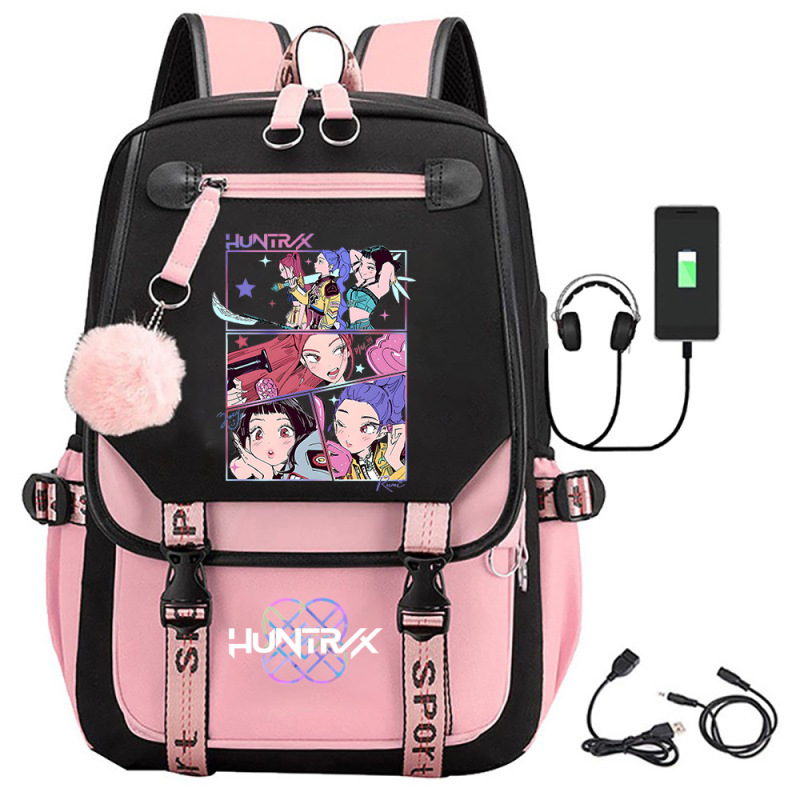kpop猎魔女团电影周边印花双肩背包书包学生校园带毛球背包|undefined