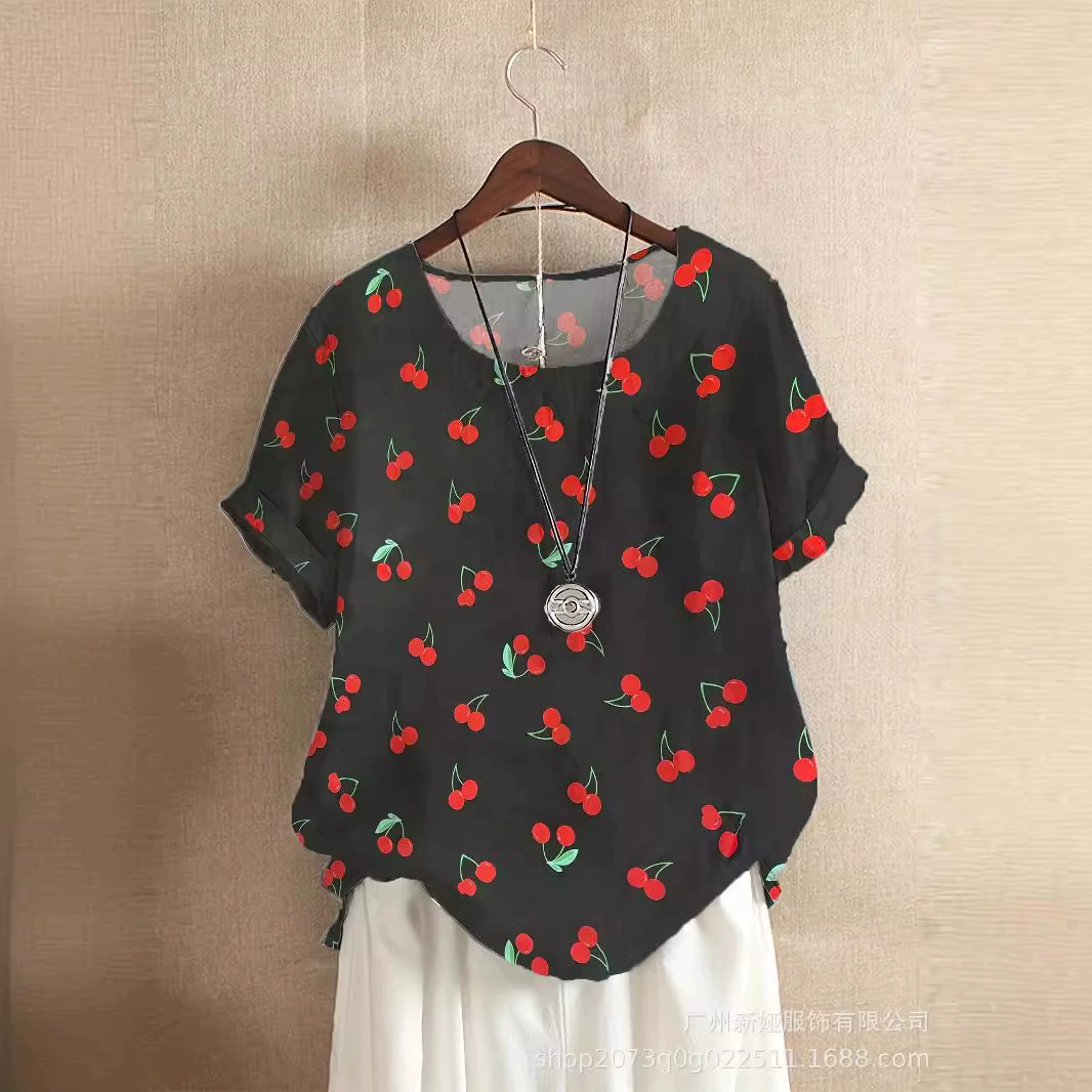 Летняя новая модель большого размера повседневная свободная футболка с короткими рукавами с принтом