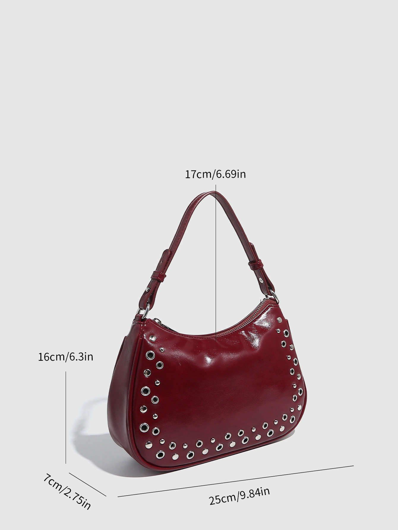Transfronterizo 2025 nuevo remache hueco ajustable bolso punk bolso de muñeca con cremallera bolso de mujer al por mayor