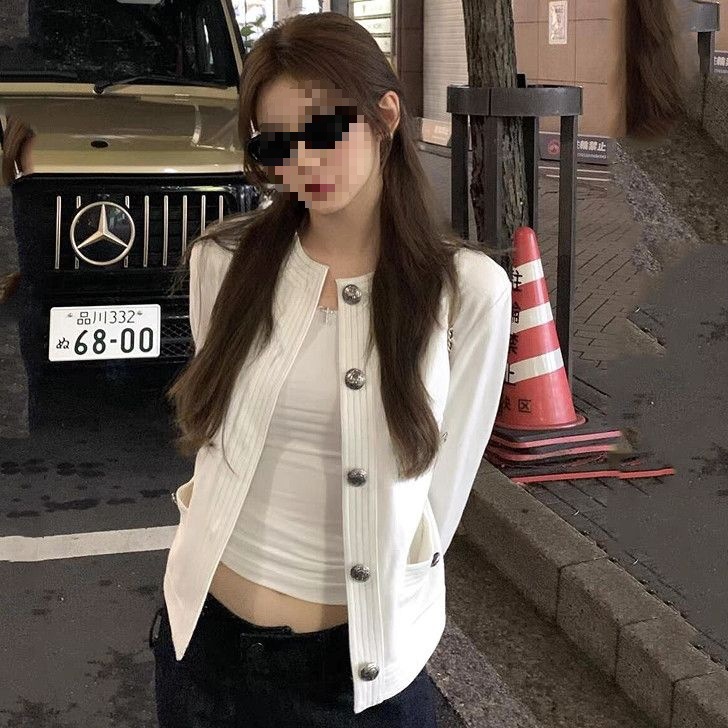 白色明线撞色小香风牛仔短外套女秋装韩系宽松显瘦气质名媛夹克女