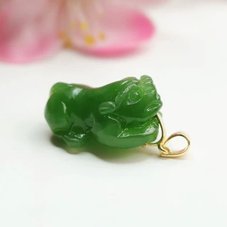 眷钰 S925银镶天然和田玉碧玉貔貅吊坠项链珠宝玉石批发S2032653A