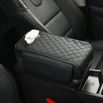 Armrest box pad Tissue Paper Car - black-armrest-box-mat-with-pocket