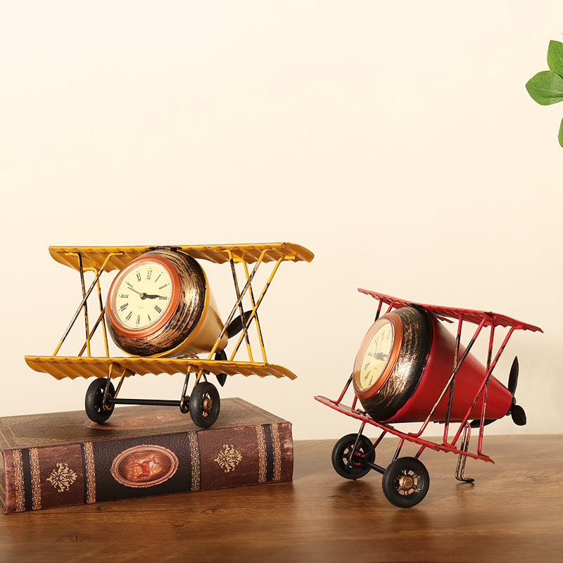 美式复古创意飞机模型挂钟酒吧家居墙壁挂件工业风装饰品拍摄道具