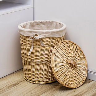 Deep Basket Round Large Dirty Clothes Basket Dirty Clothes Storage Basket Handmade Wicker Rattan Dirty Clothes Basket with Lid Storage Basket
